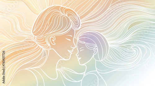 An abstract illustration of a mother and child in a tender embrace, with flowing lines and soft hues symbolizing their unbreakable bond.