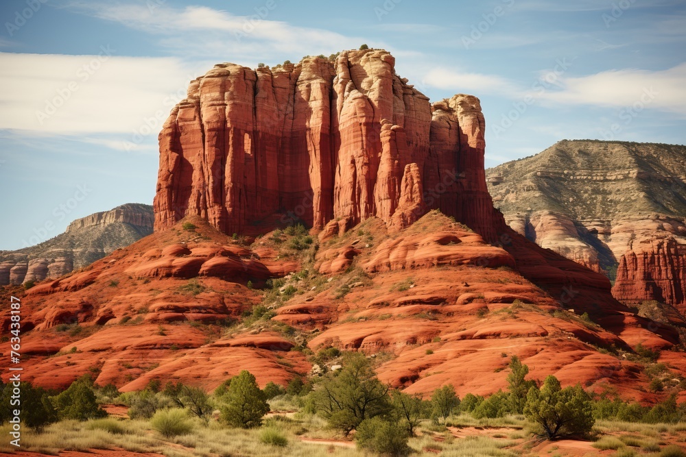 Towering red rock formations creating a striking natural vista