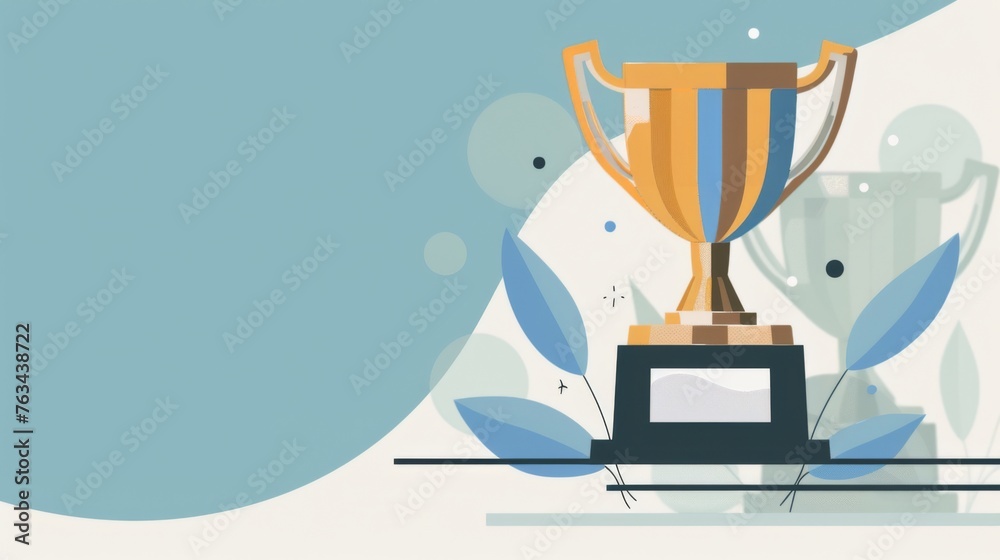 A stylized illustration of a golden trophy presented against a serene pastel background with abstract floral elements and subtle geometries. A stylized illustration of a golden trophy presented against a serene pastel background with abstract floral elements and subtle geometries.