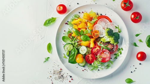 A plate filled with a colorful assortment of fresh vegetables, showcasing a healthy and balanced diet rich in essential nutrients