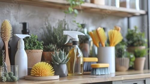 A collection of plants neatly arranged on a shelf, part of a decluttering and organizing project at home photo