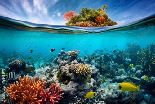 Underwater view of coral and marine life in a tropical sea