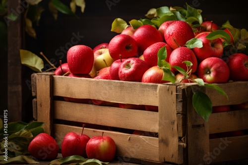 Wooden crate filled with freshly picked apples