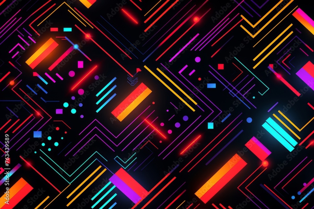 Vivid neon pattern with a retro futuristic vibe Vivid neon pattern with a retro futuristic vibe