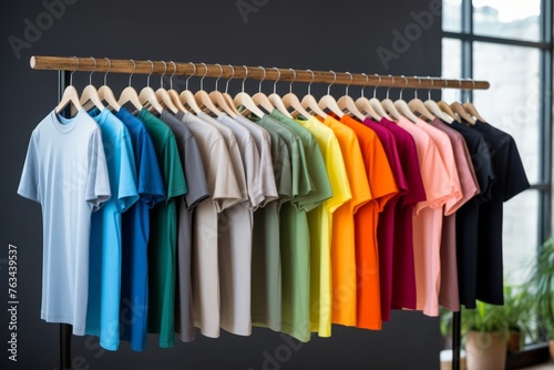 T-shirt template displayed on a stylish clothing rack