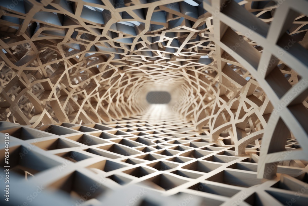 A dynamic photo of a 3D lattice structure pulsating and evolving with mathematical precision