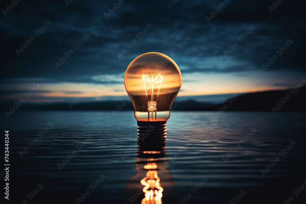 A lightbulb glowing brightly in a sea of darkness, representing the birth of a new idea A lightbulb glowing brightly in a sea of darkness, representing the birth of a new idea