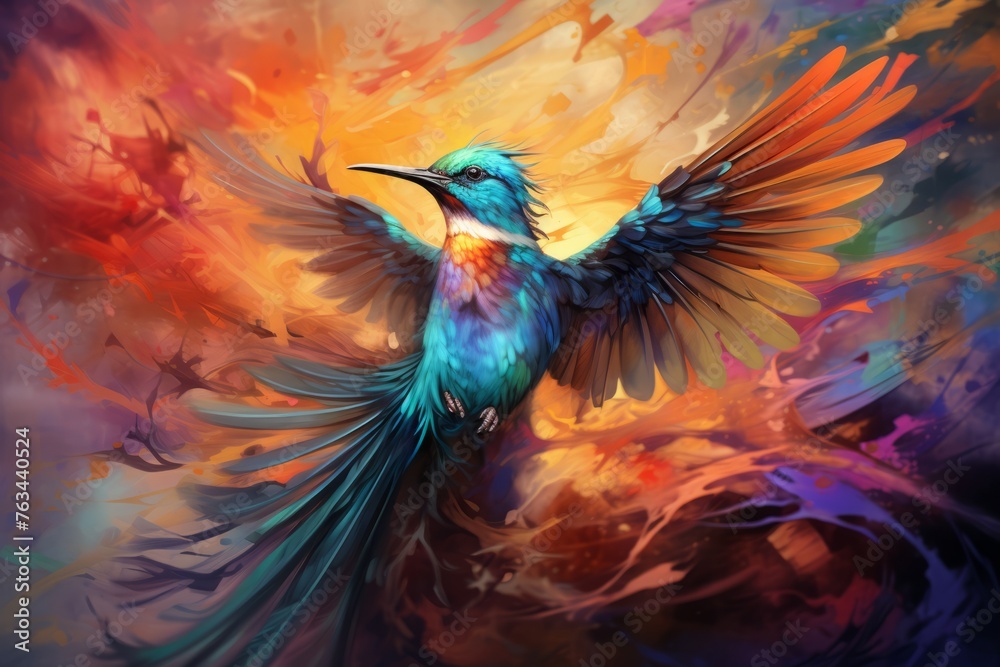 Obraz premium A soaring bird against a canvas of vibrant colors