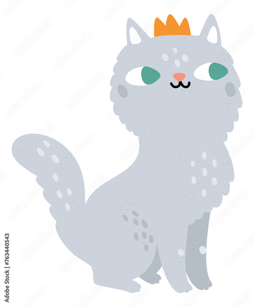 Princess cat character. Cute gray kitten in crown Princess cat character. Cute gray kitten in crown