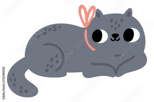 Cute gray cat. Pet character in funny pose