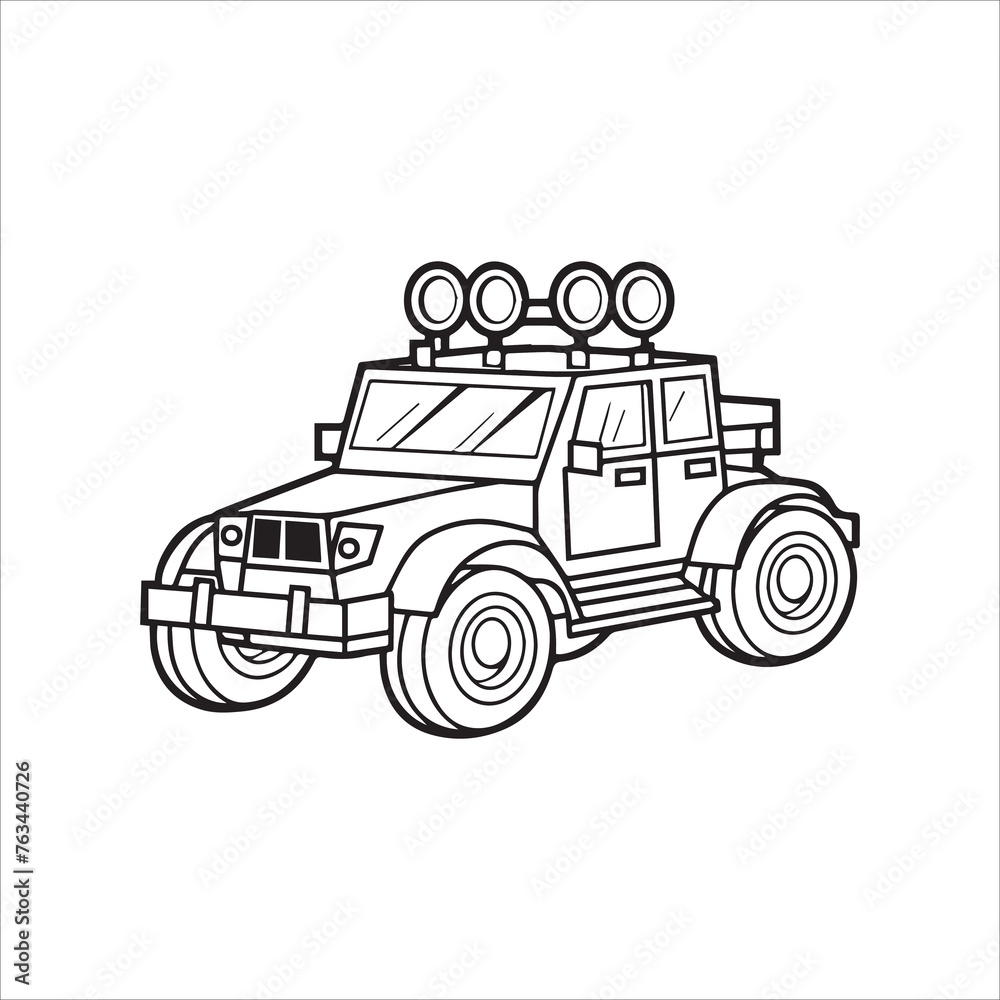 Vector hand drawn illustration of truck with a vehicle.