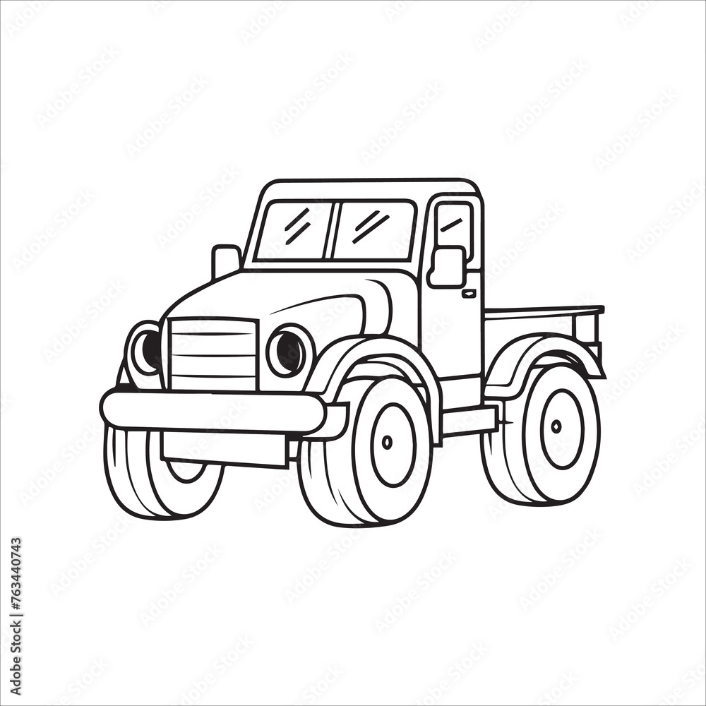 Vector hand drawn illustration of truck with a vehicle.
