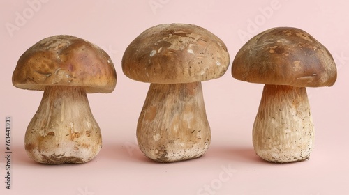 Porcini mushroom boletus edulis on soft pastel colored background for a delicate touch