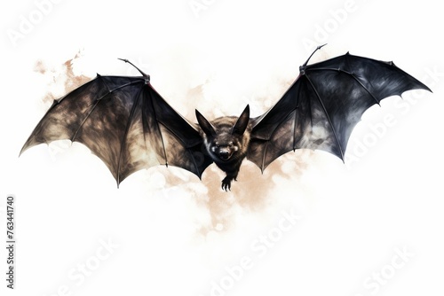 Bat flying through the air with its wings spread