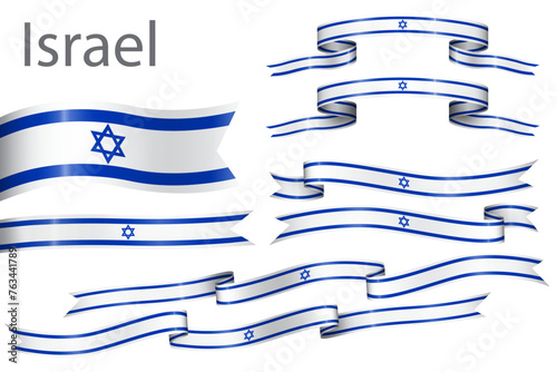 set of flag ribbon with colors of Israel for independence day celebration decoration