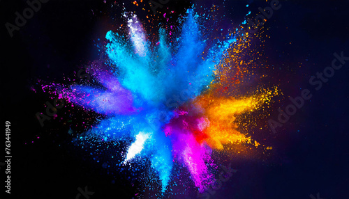 Explosion splash of colorful powder with freeze isolated on black background, abstract splatter. Generative AI