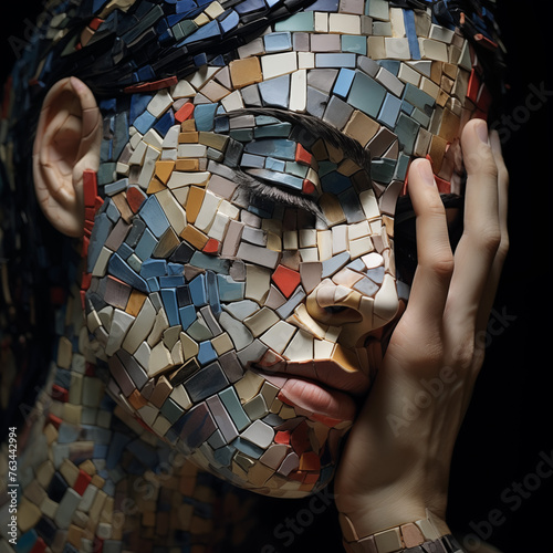 mosaic female face illustration render