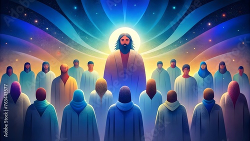 Futuristic and colorful design of Jesus Christ with his apostles.Holy Week Concept photo