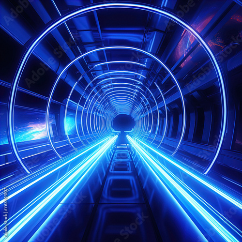 Dazzling Blue Neon Digital Tunnel - Cybernetic Space Journey