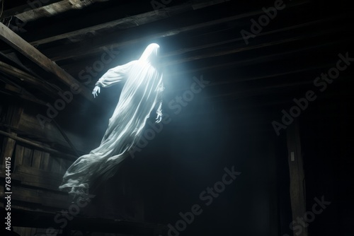 Ghostly apparition hovering in mid-air. Halloween theme background