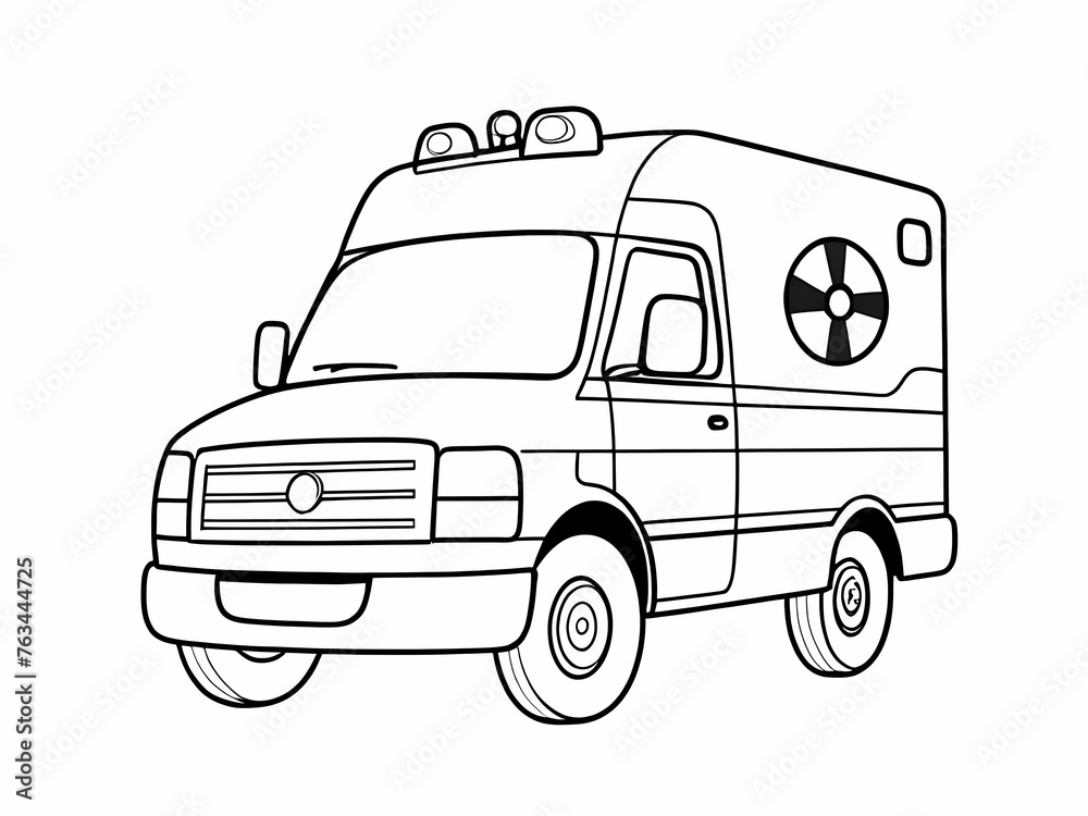 Naklejka premium Ambulance black outlines for colouring page Vector black outlines for colouring ambulance kids activity page