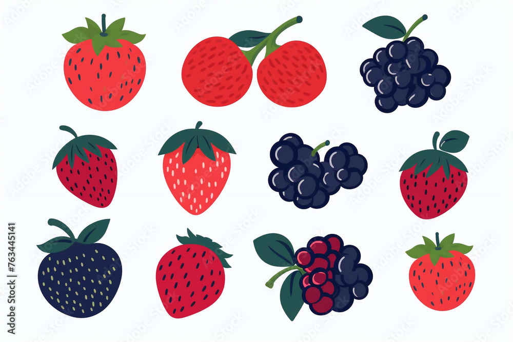 A set of berries on a white background A set of berries on a white background