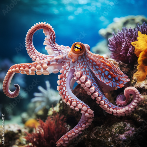 tiny colorful cute octopus in the coral reef © filiz