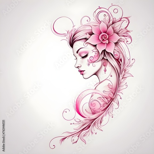 Elegsnt tatoo design pink details on white background.