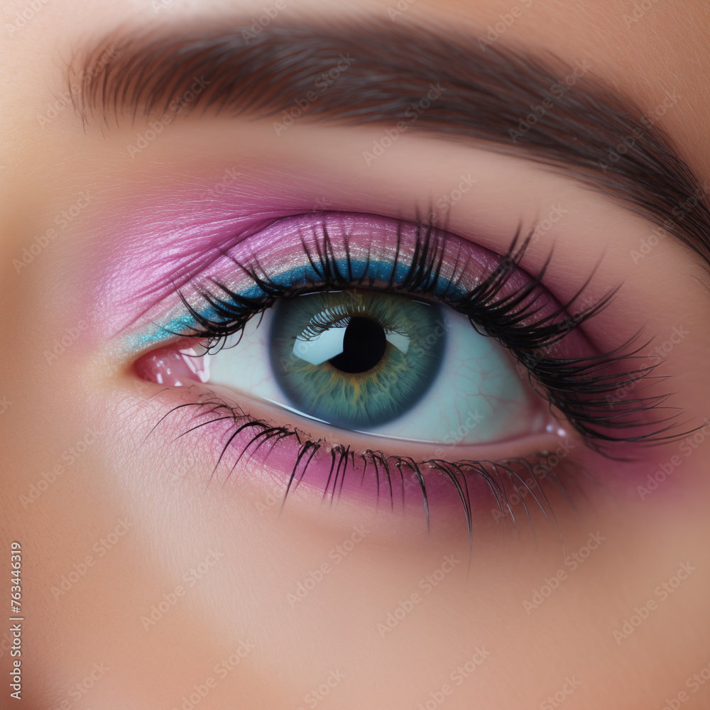 colorful female eyes with make up close up