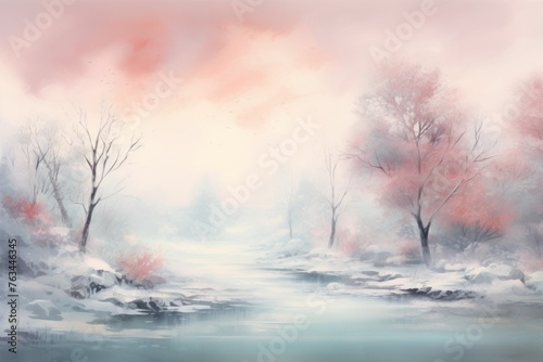 Soft pastel tones merging in a dreamy abstract winter scene.