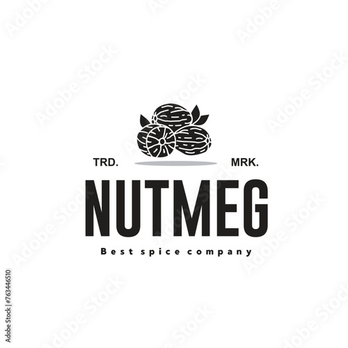 vector illustration of the nutmeg spice logo icon, nutmeg kitchen spice for the cooking industry	
