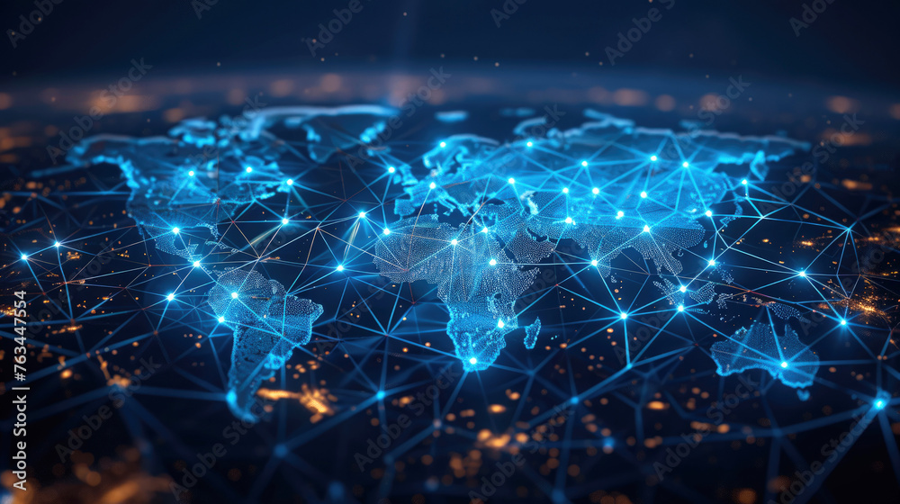 Obraz premium Cyberspace world map digital network connections. Concept future technology.
