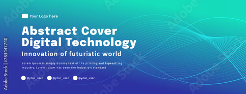 Digital technology poster cover speed connect blue green background, cyber information, abstract communication, innovation future tech data, internet network connection, Ai big data blend illustration