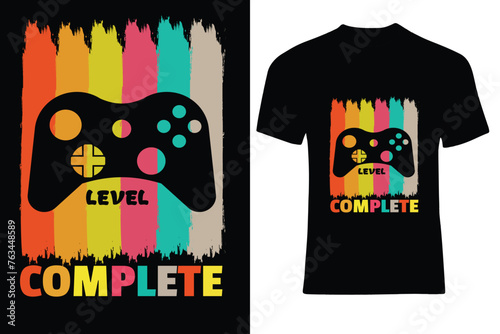 Level complete editable t-shirt design,Gaming T Shirt Design

