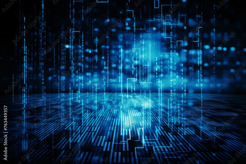 Blue technology background with binary code Blue technology background with binary code