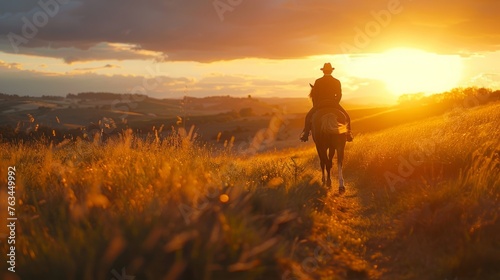 Man riding a horse in at sunset © ArtBox