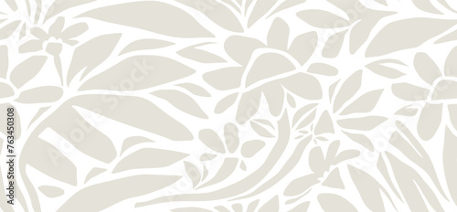 Flower and leaves abstract seamless pattern. 