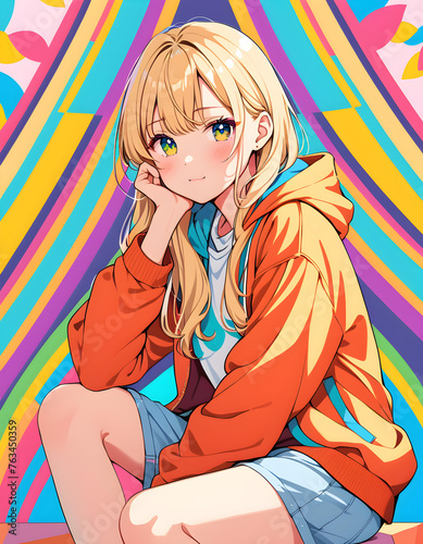 A cute ai genereated image of a blonde young woman sitting quietly photo