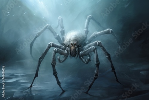 Large white spider crawling. Halloween theme © KerXing