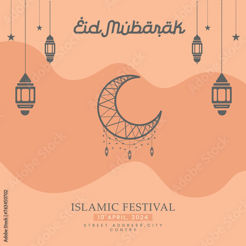 Eid Mubarak Aesthetic Poster Design using trendy color peach fuzz elegant 