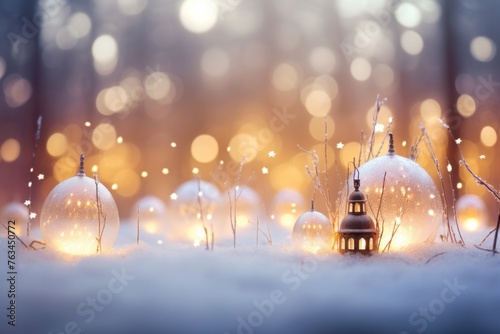 Lantern standing alone in a snowy field