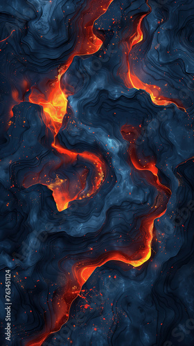 abstract texture of lava flow, with dark blue and red tones 