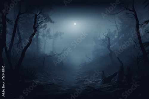 Haunted forest with mist and copy space for your Halloween-themed projects.