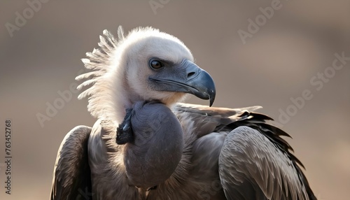 A Vulture With Its Neck Feathers Fluffed A Sign O Upscaled 12 © Shumaila