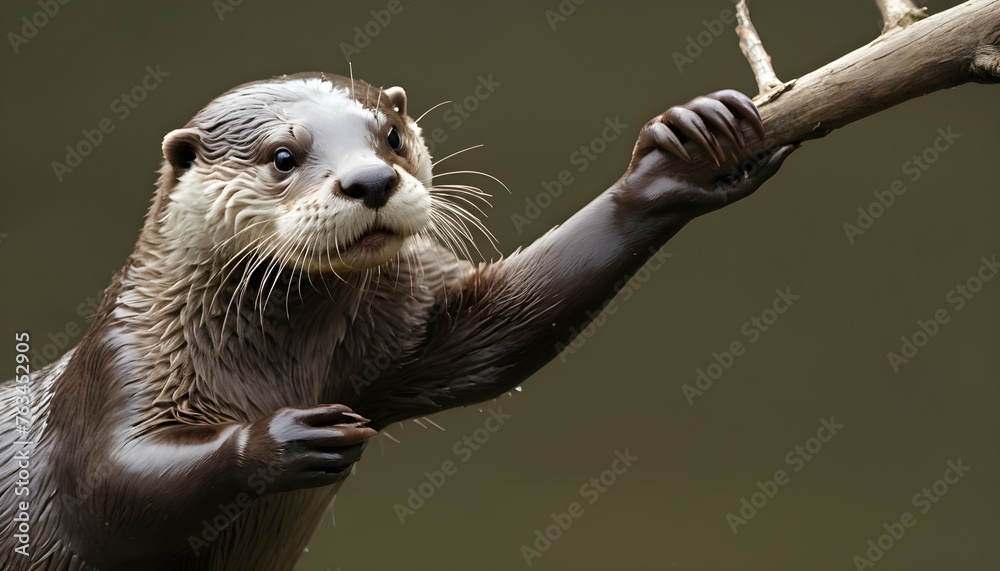 An Otter With Its Claws Extended Gripping Onto A Upscaled 8 - obrazy, fototapety, plakaty 