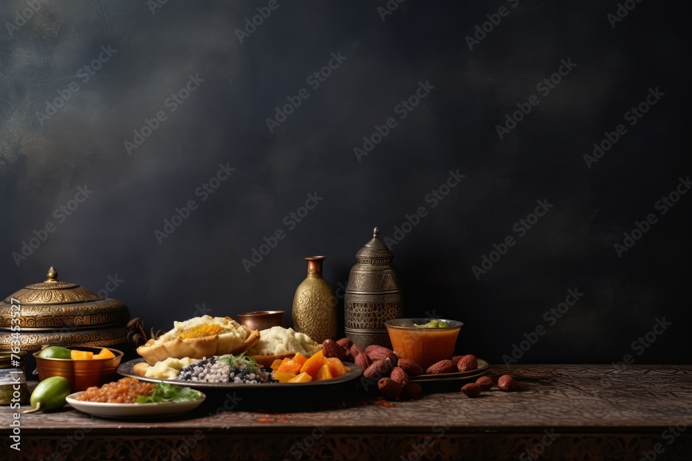 Ramadan iftar meal with copy space design Ramadan iftar meal with copy space design