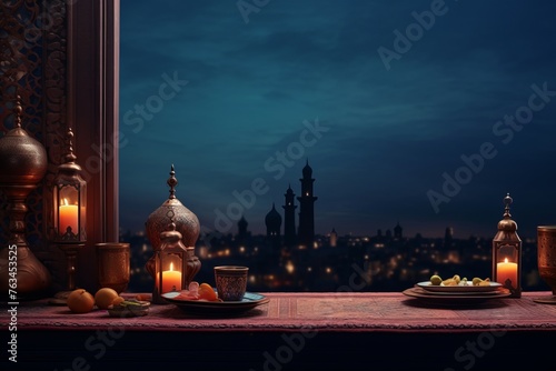 Ramadan iftar table with copy space design
