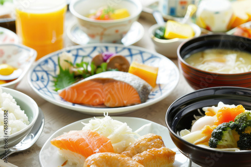 A traditional Japanese breakfast spread