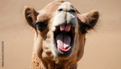A Camel With Its Tongue Sticking Out In A Playful Upscaled