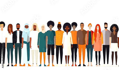 Crowd of people in different color and ethnicity vector illustration. Multiculturalism. 